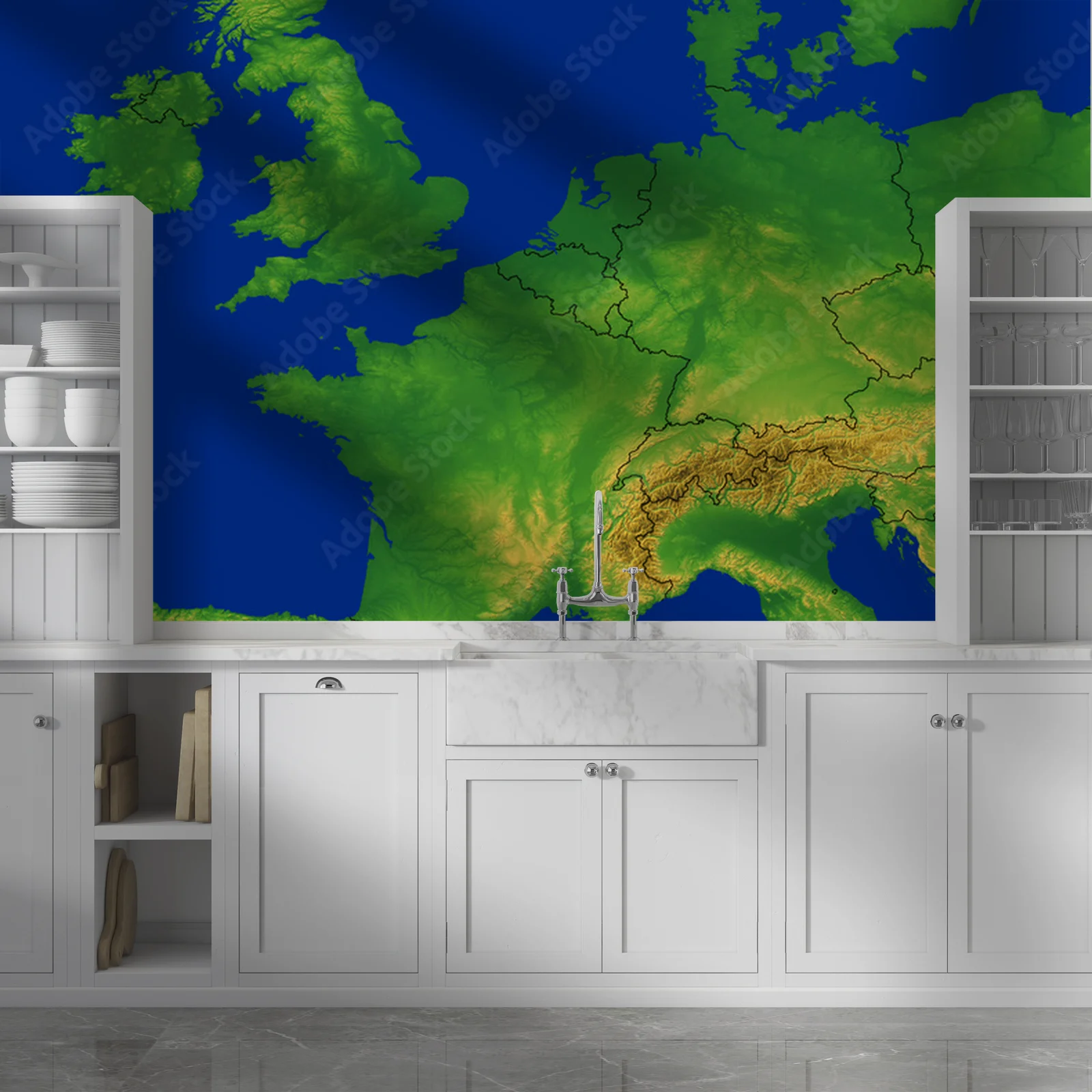 Mapa Europy Zachodniej w odcieniach elektrycznego błękitu