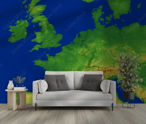 Mapa Europy Zachodniej w odcieniach elektrycznego błękitu