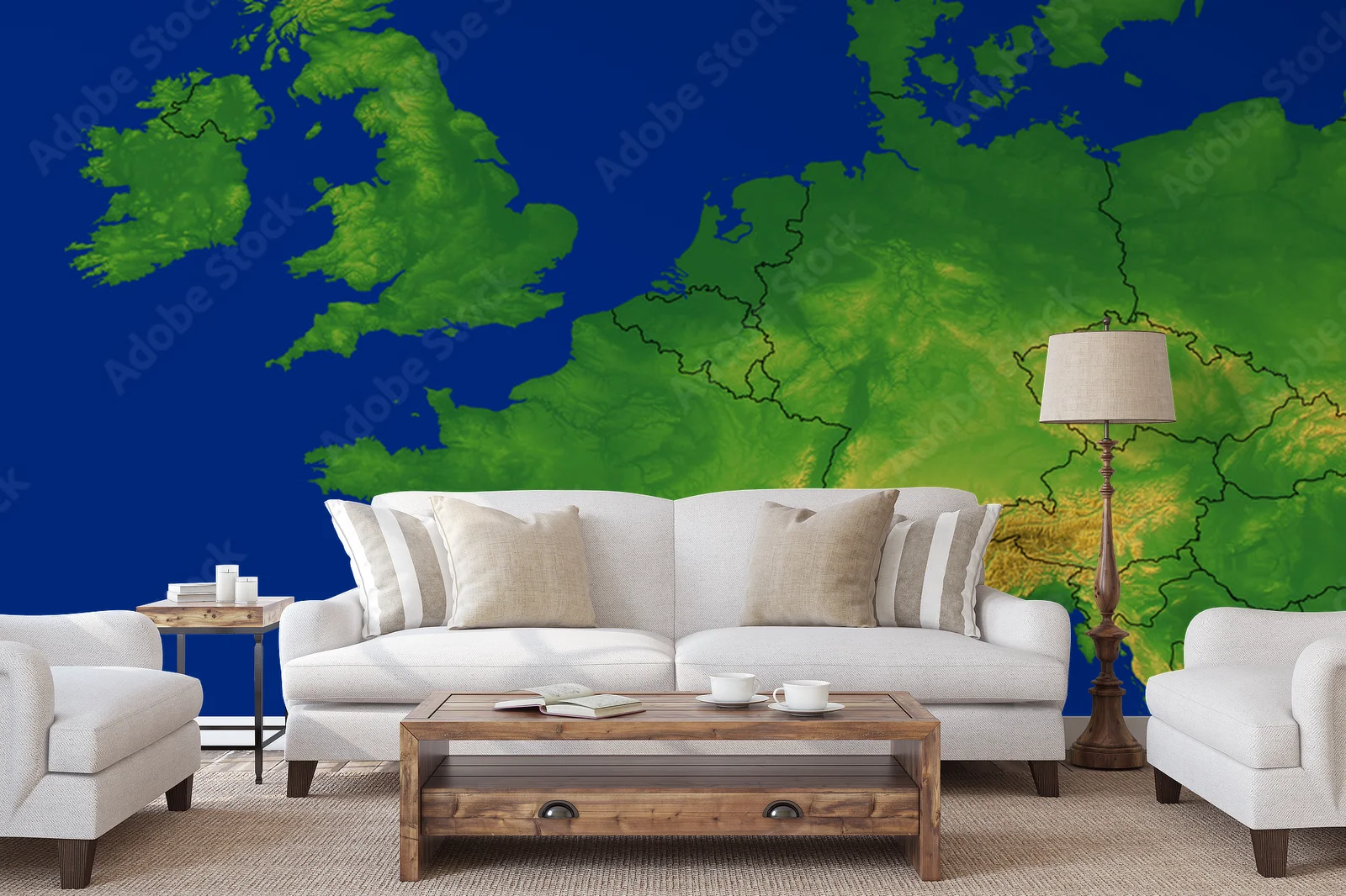 Mapa Europy Zachodniej w odcieniach elektrycznego błękitu