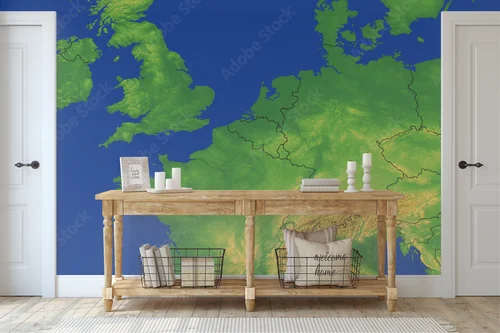 Mapa Europy Zachodniej w odcieniach elektrycznego błękitu
