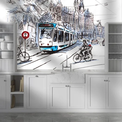 Urokliwe amsterdamskie uliczki z rowerami i tramwajami