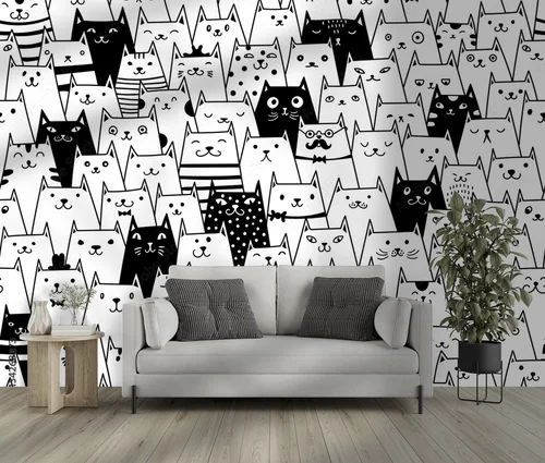 Urocze, monochromatyczne koty w stylu doodle