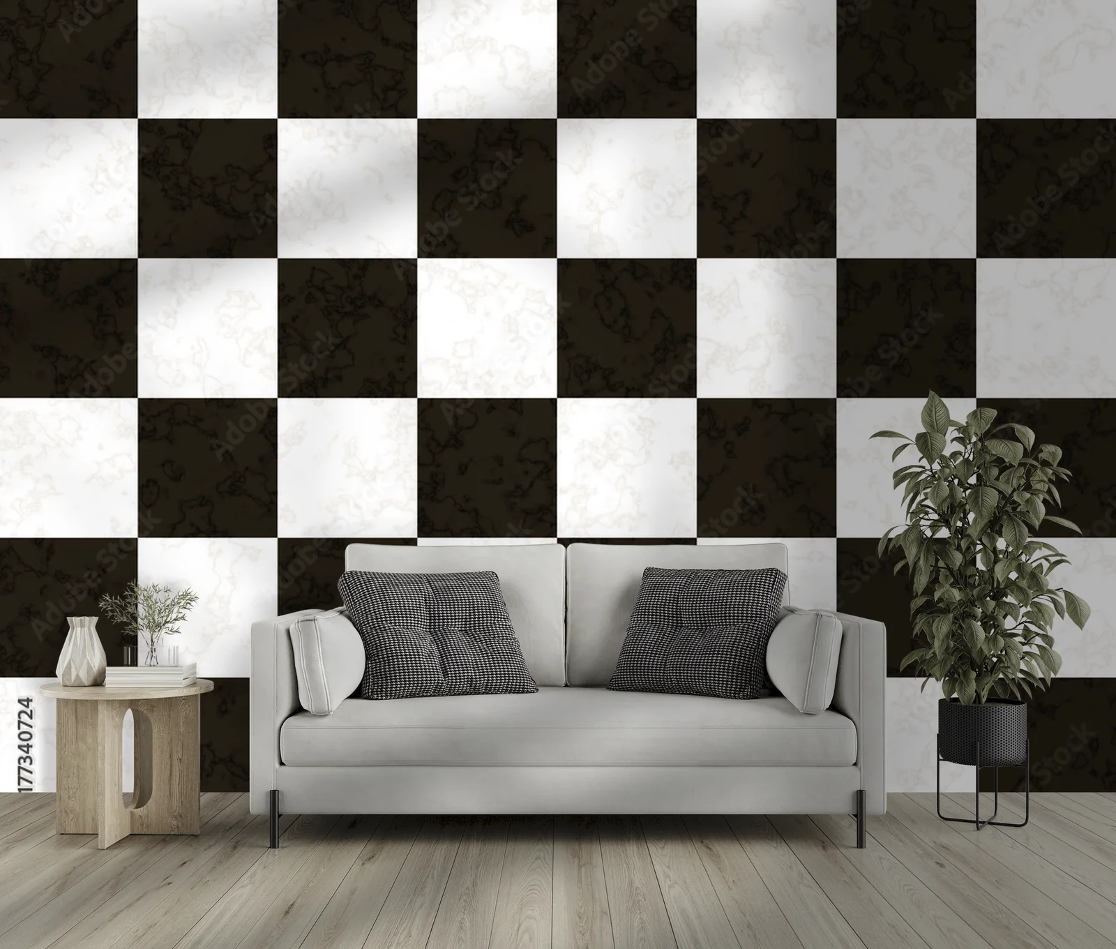 Elegancka harmonia bieli i czerni z marmurowym akcentem