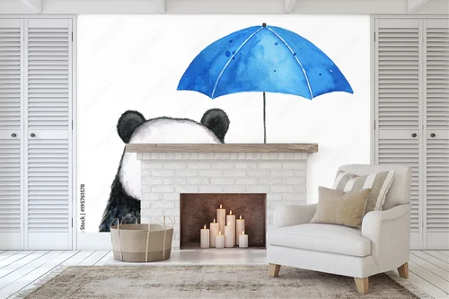 Uroczy panda pod niebieskim parasolem