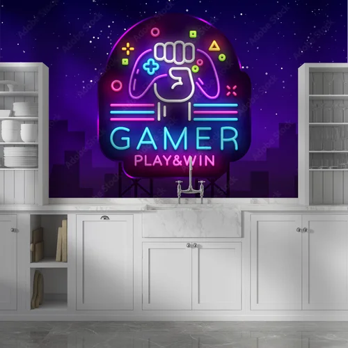 Neonowy znak w klimacie nocnej gry
