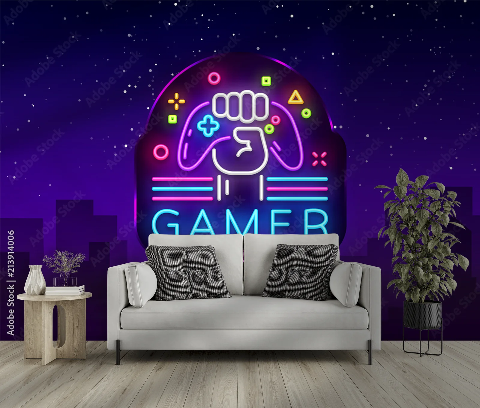Neonowy znak w klimacie nocnej gry