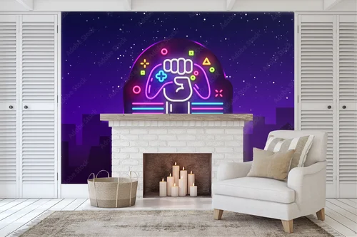 Neonowy znak w klimacie nocnej gry