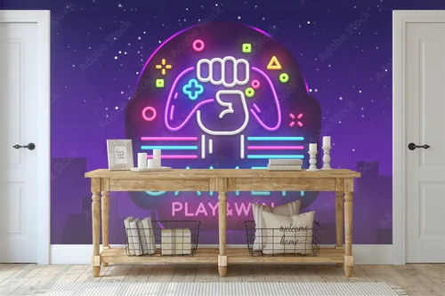 Neonowy znak w klimacie nocnej gry