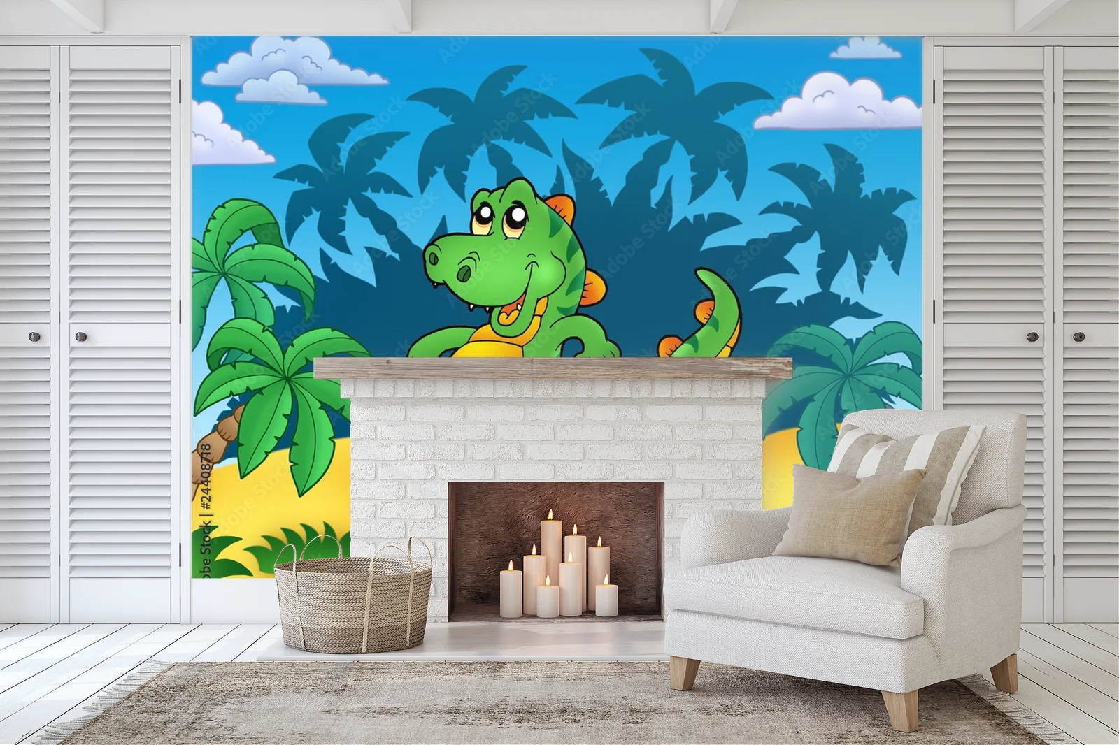 Uroczy dinozaur wśród palm