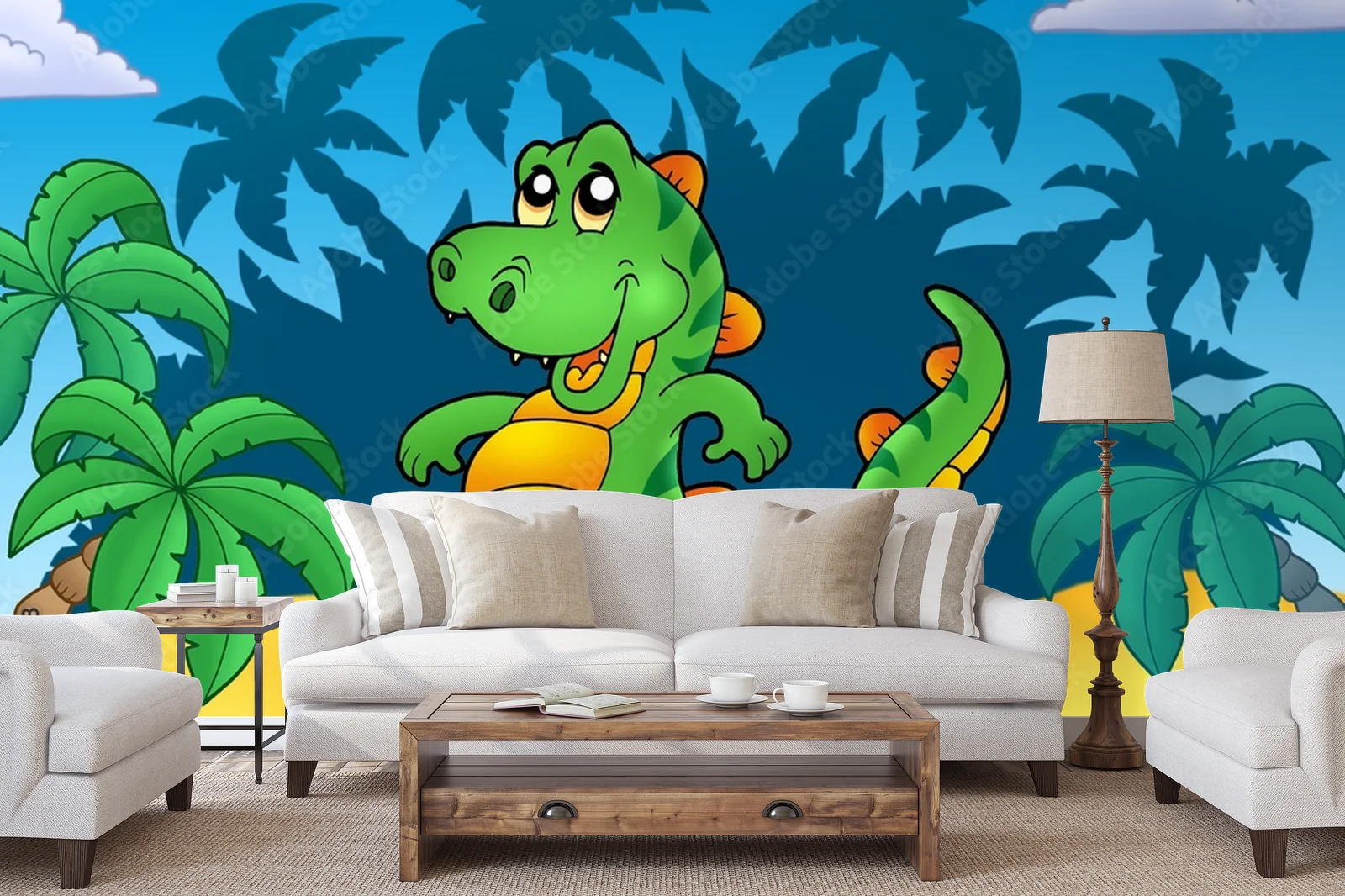 Uroczy dinozaur wśród palm