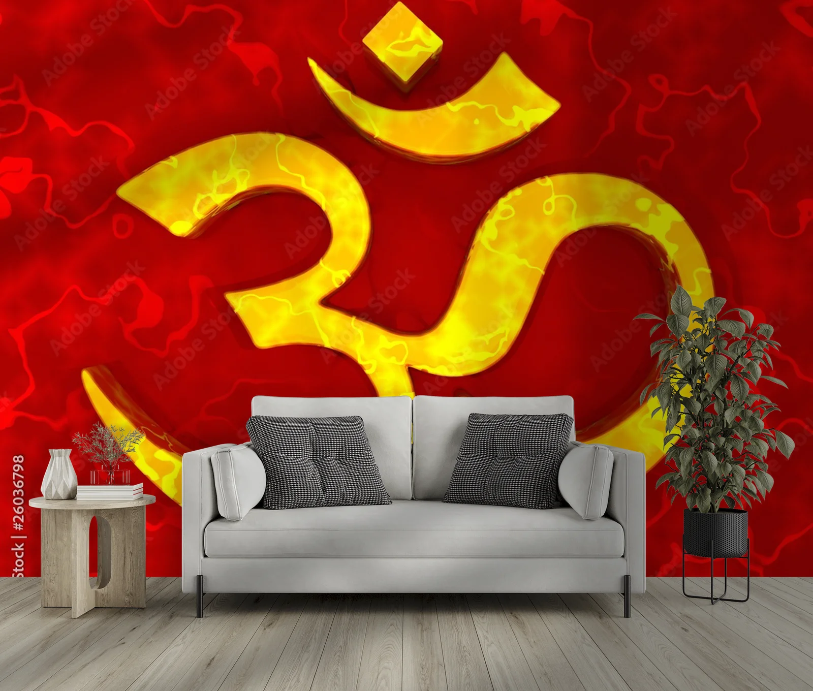 Znak OM: Złoty na Czerwonym – Energia i Harmonia