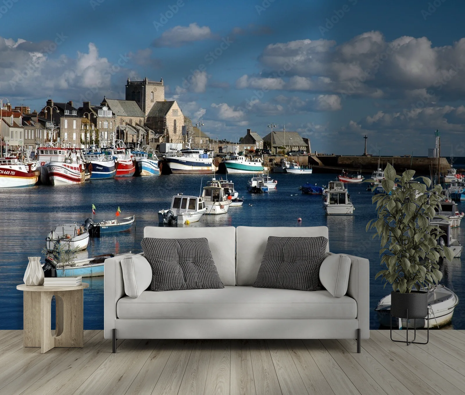 Spokojny port Barfleur w odcieniach błękitu