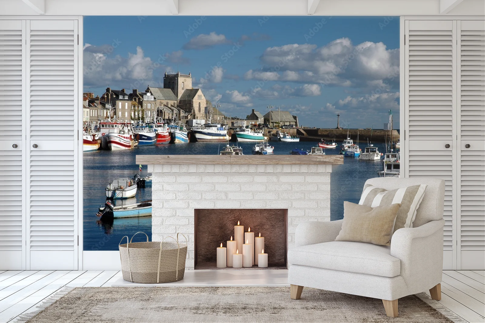 Spokojny port Barfleur w odcieniach błękitu