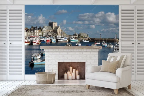 Spokojny port Barfleur w odcieniach błękitu