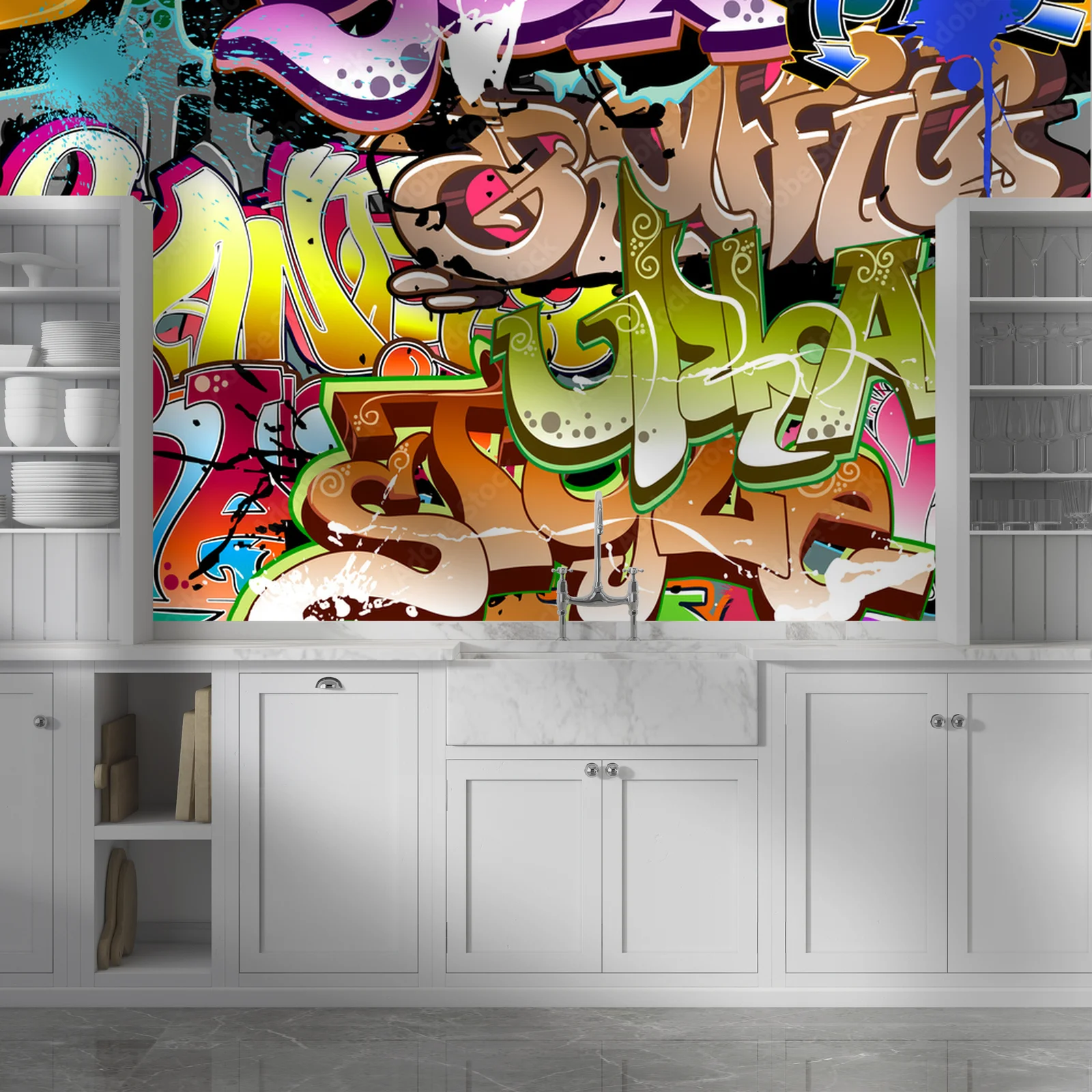 Dynamiczna energia miejskiego graffiti w intensywnych kolorach