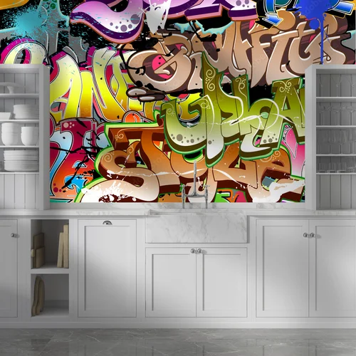 Dynamiczna energia miejskiego graffiti w intensywnych kolorach
