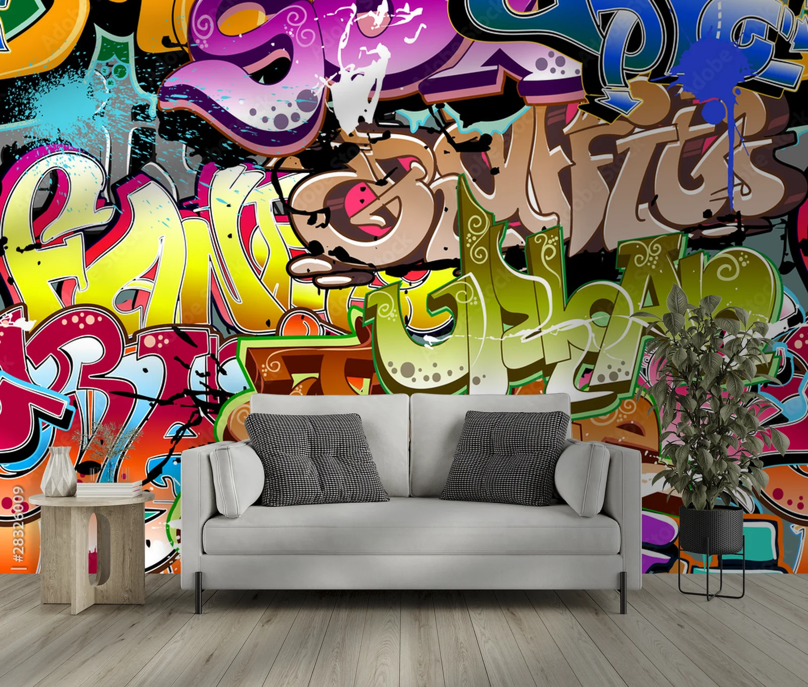 Dynamiczna energia miejskiego graffiti w intensywnych kolorach