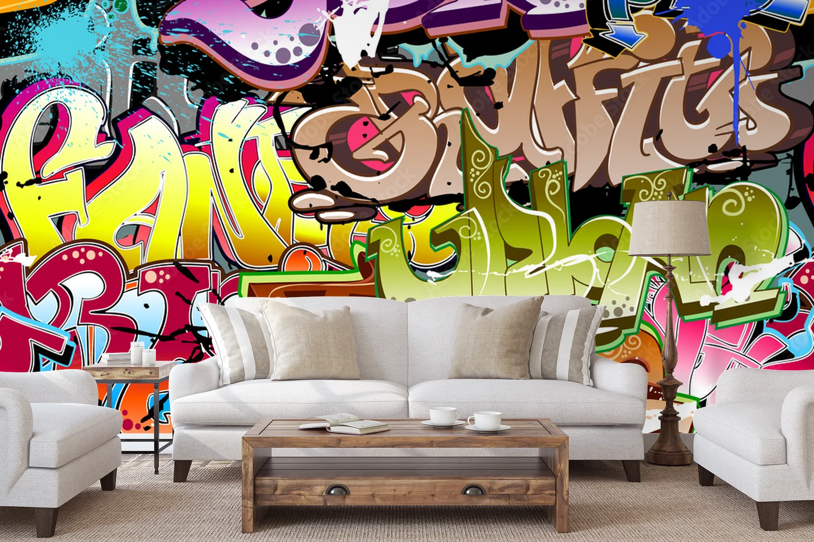 Dynamiczna energia miejskiego graffiti w intensywnych kolorach