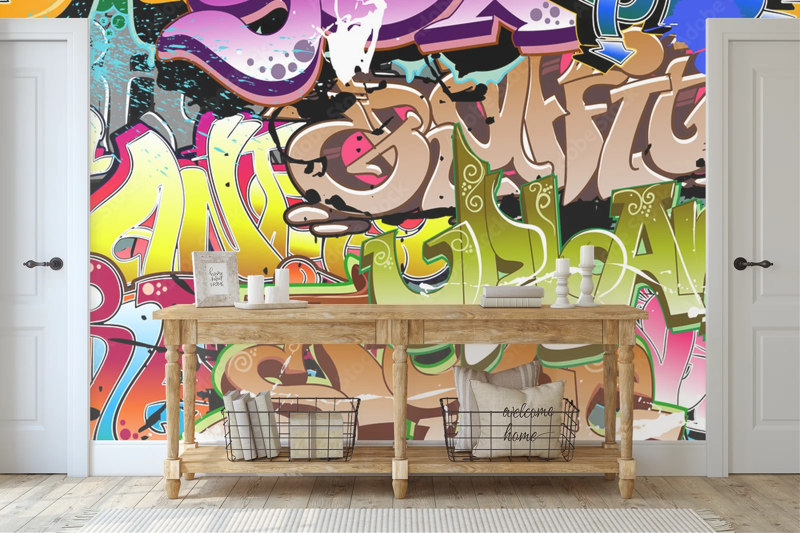 Dynamiczna energia miejskiego graffiti w intensywnych kolorach