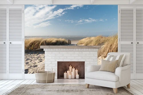 Spokojna plaża na wyspie Langeoog z pastelowymi akcentami