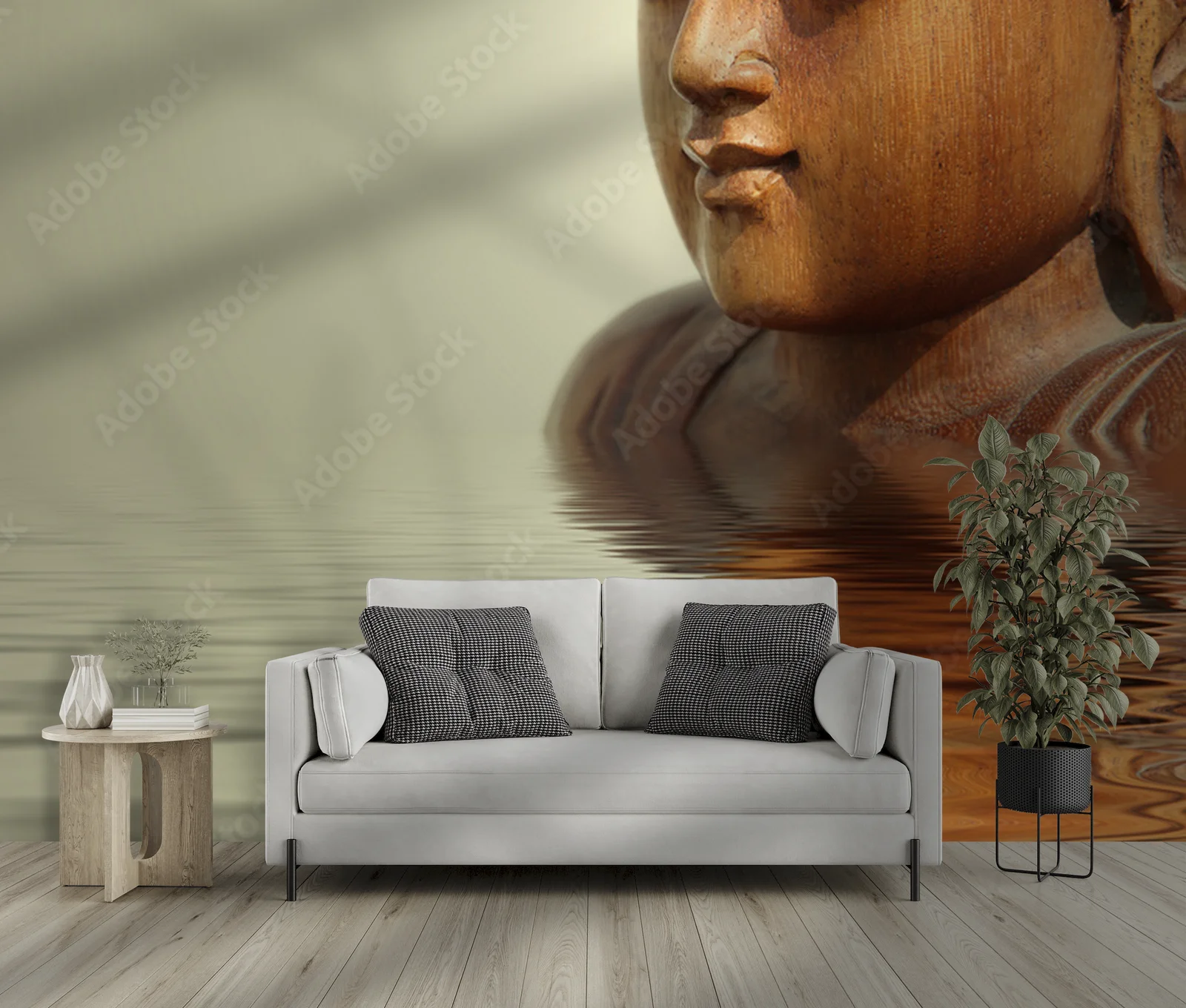 Spokojne oblicze Buddy w stonowanych barwach
