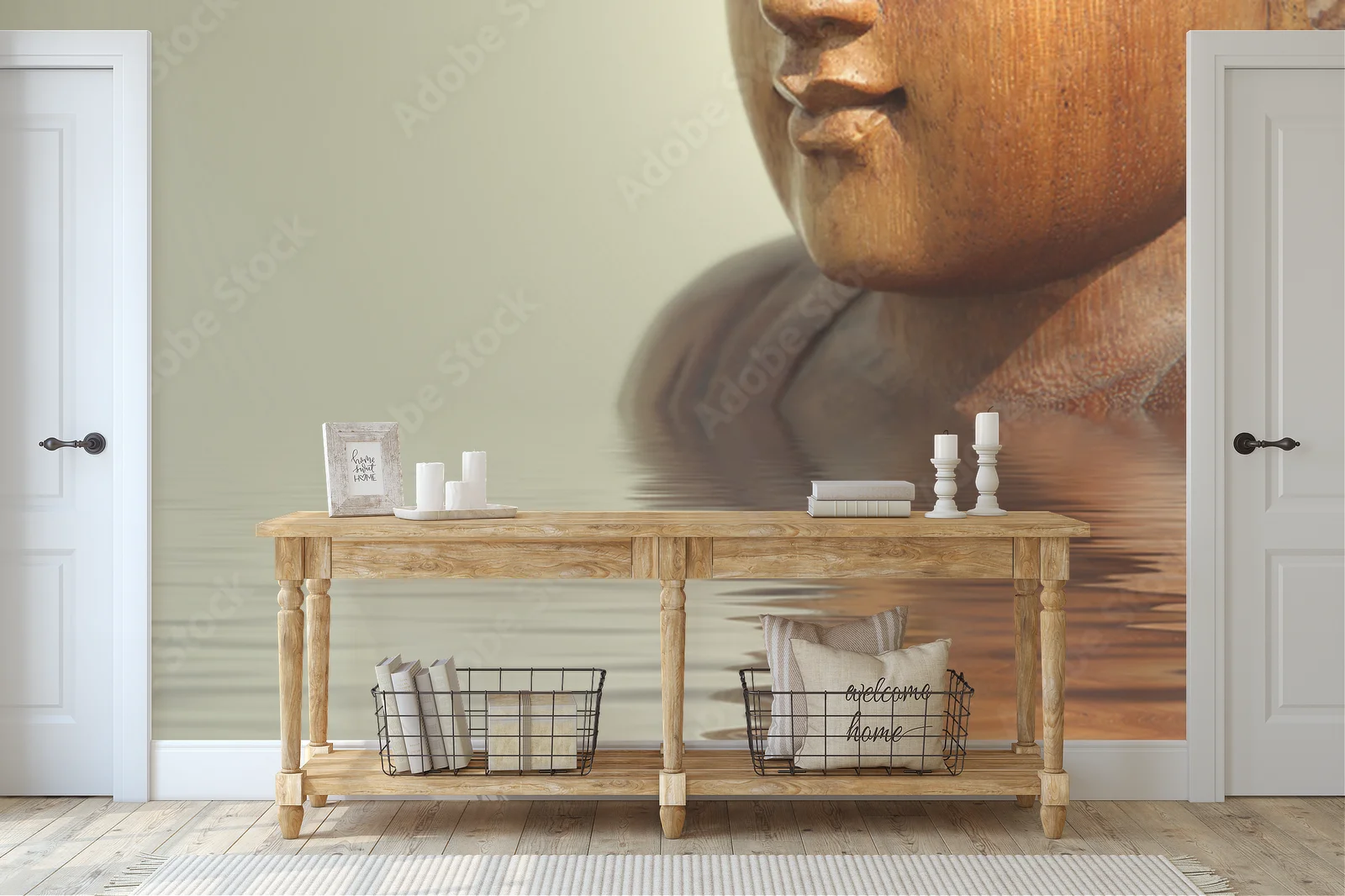 Spokojne oblicze Buddy w stonowanych barwach