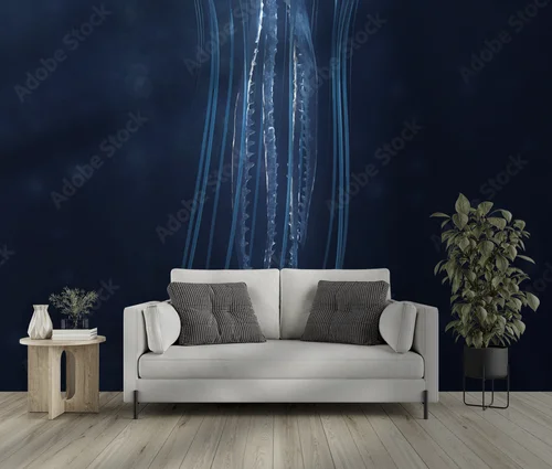Bioluminescencyjne stwory morskie w ciemnych tonacjach