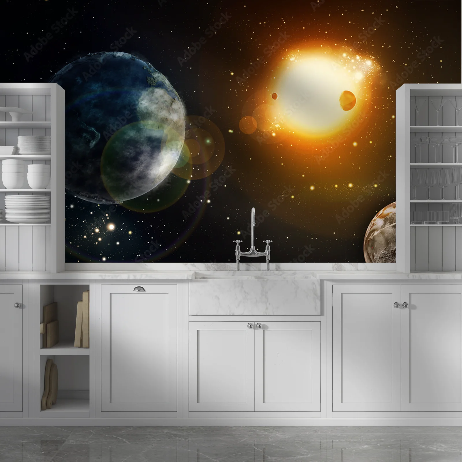Kosmiczna przestrzeń z gwiazdami i planetą