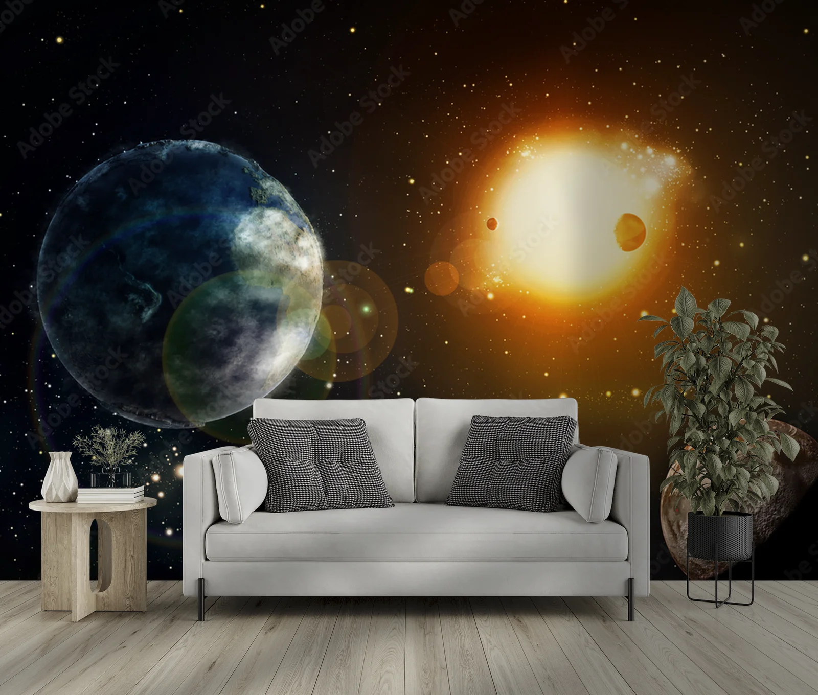 Kosmiczna przestrzeń z gwiazdami i planetą