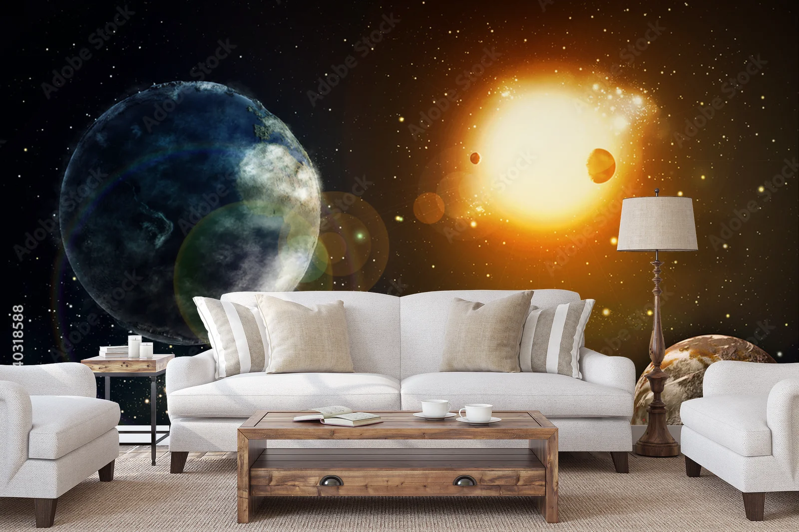 Kosmiczna przestrzeń z gwiazdami i planetą