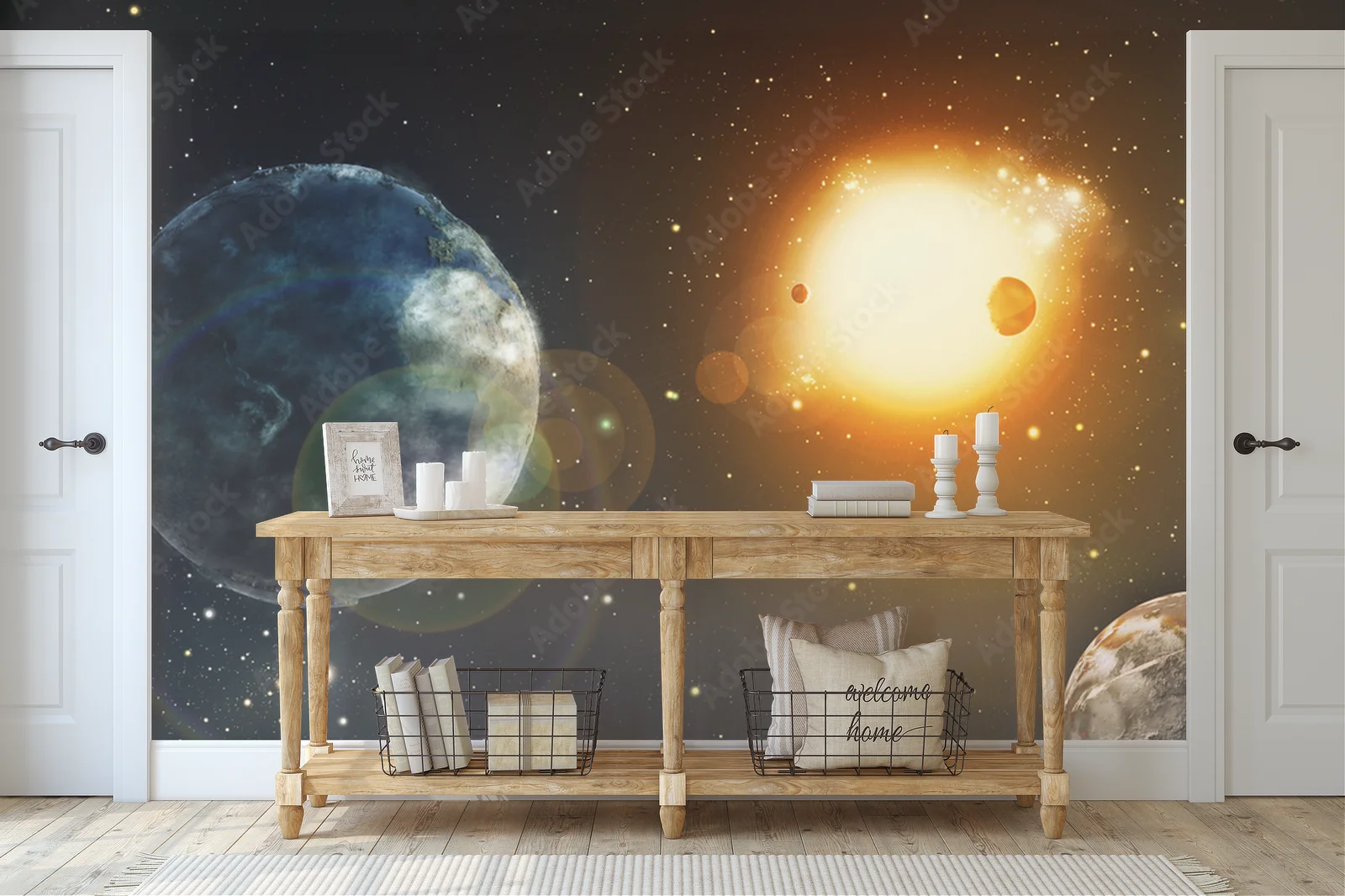 Kosmiczna przestrzeń z gwiazdami i planetą