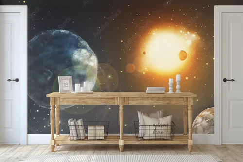 Kosmiczna przestrzeń z gwiazdami i planetą
