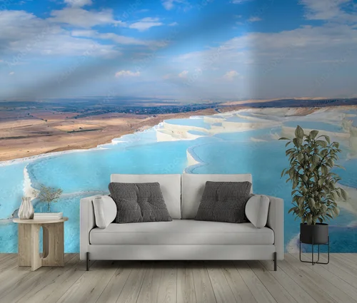 Naturalne cuda Pamukkale w błękicie i bieli