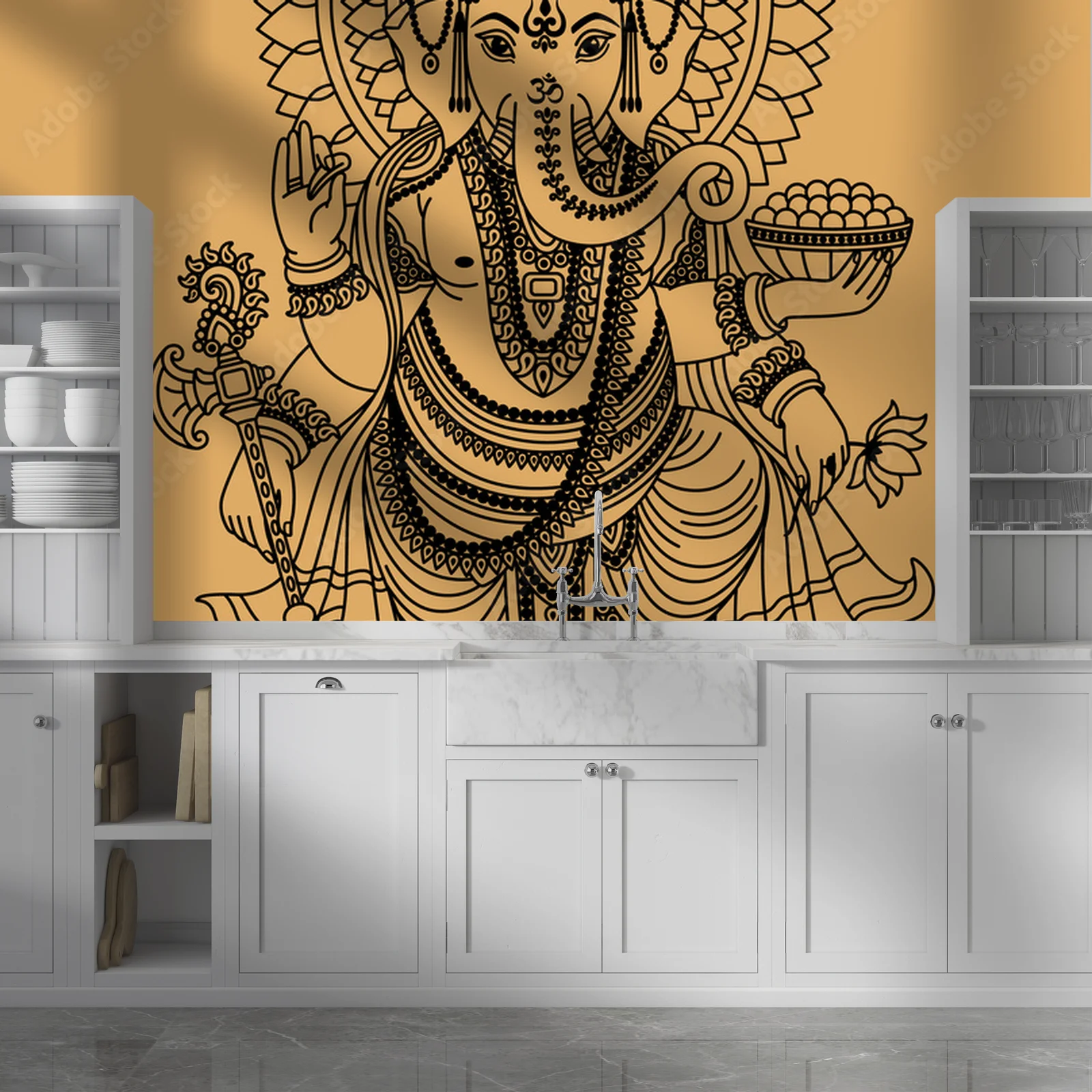 Słoneczny bóstw Ganesha w złotych odcieniach