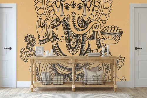 Słoneczny bóstw Ganesha w złotych odcieniach