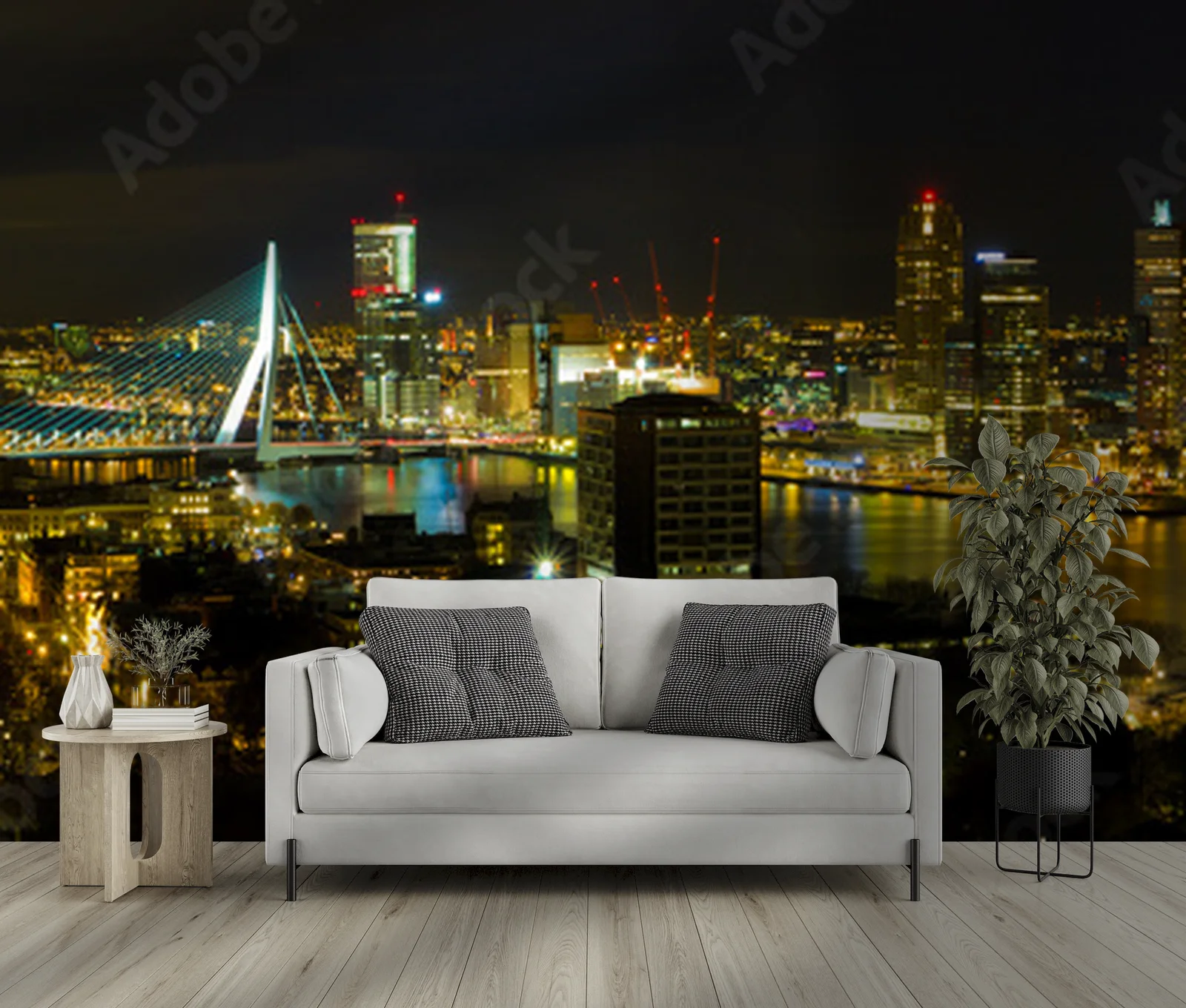 Nocna panorama Rotterdamu w głębokich odcieniach