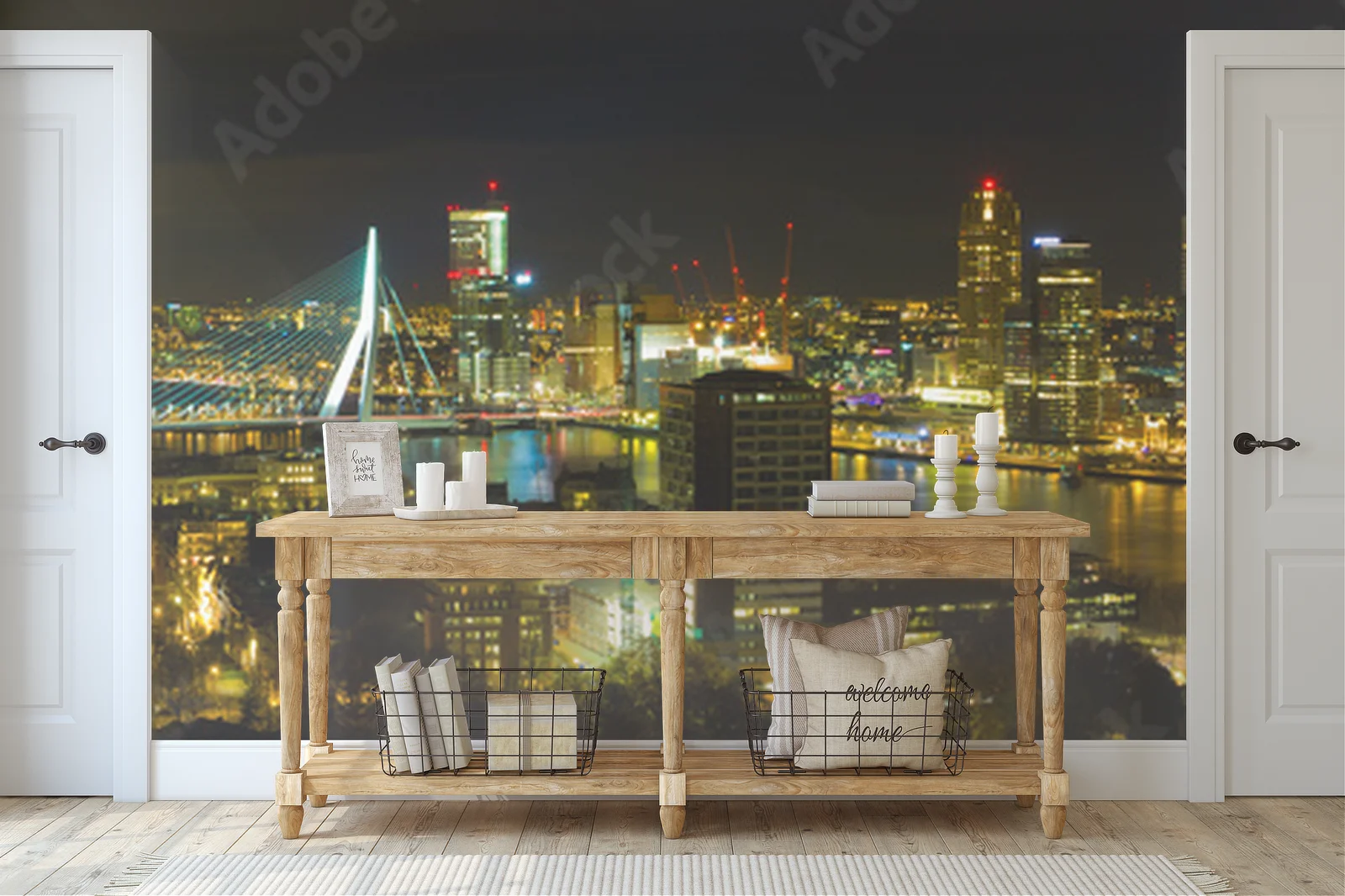 Nocna panorama Rotterdamu w głębokich odcieniach