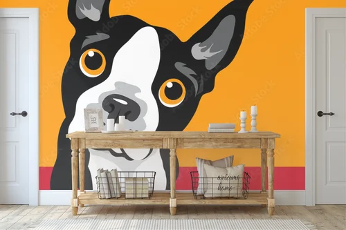 Zabawne ilustracje buldogów bostońskich w żywych kolorach
