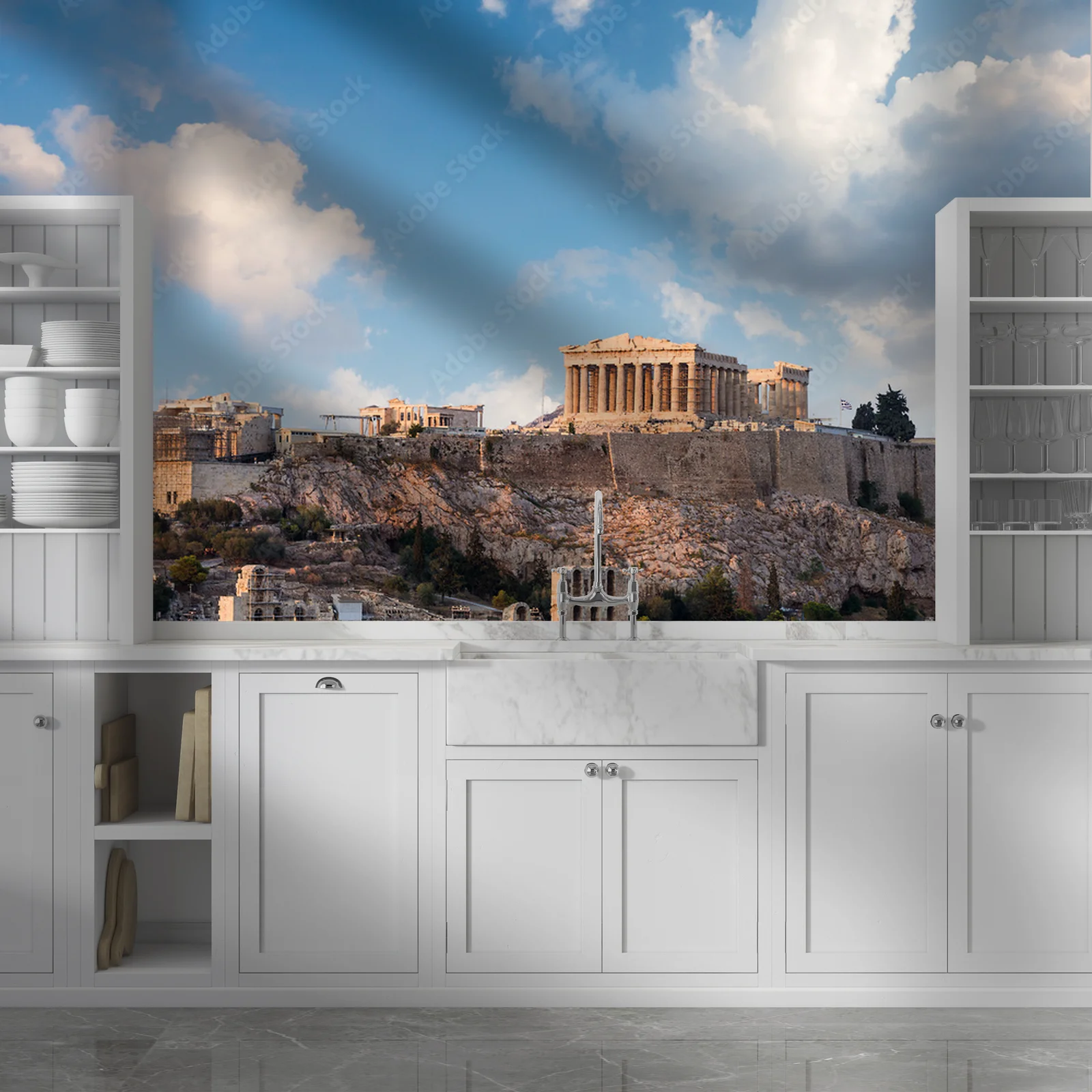 Imponujący Parthenon w bluźniących odcieniach nieba