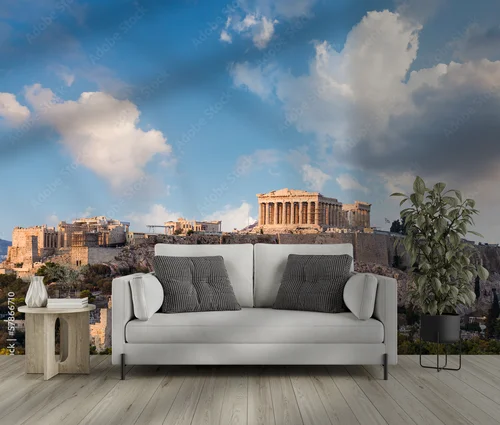Imponujący Parthenon w bluźniących odcieniach nieba