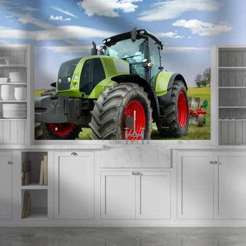 Współczesny traktor w odcieniach szarości i błękitu