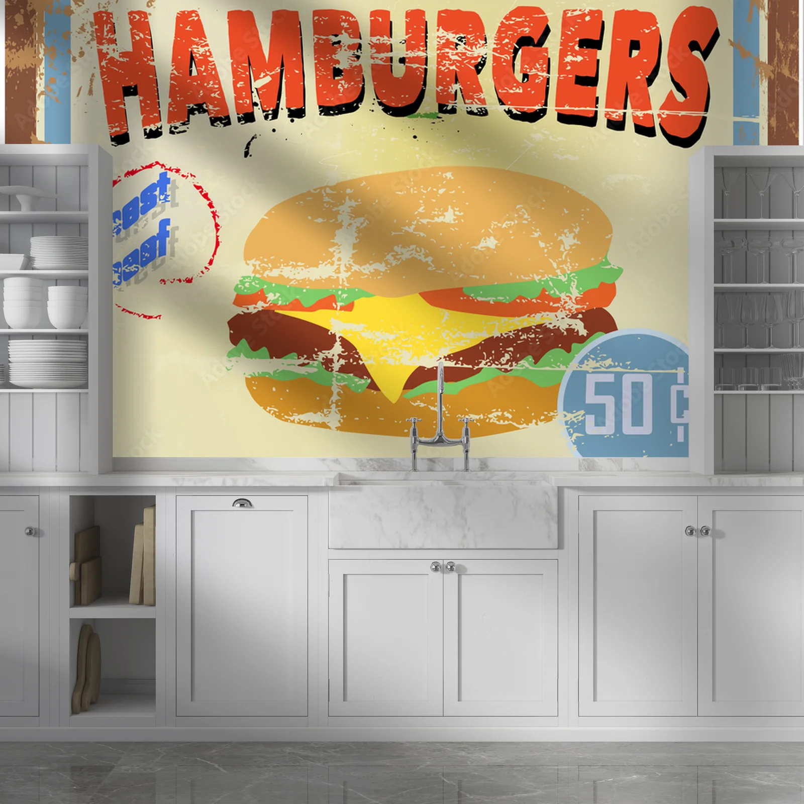 Nostalgiczny znak hamburgera w rustykalnym stylu