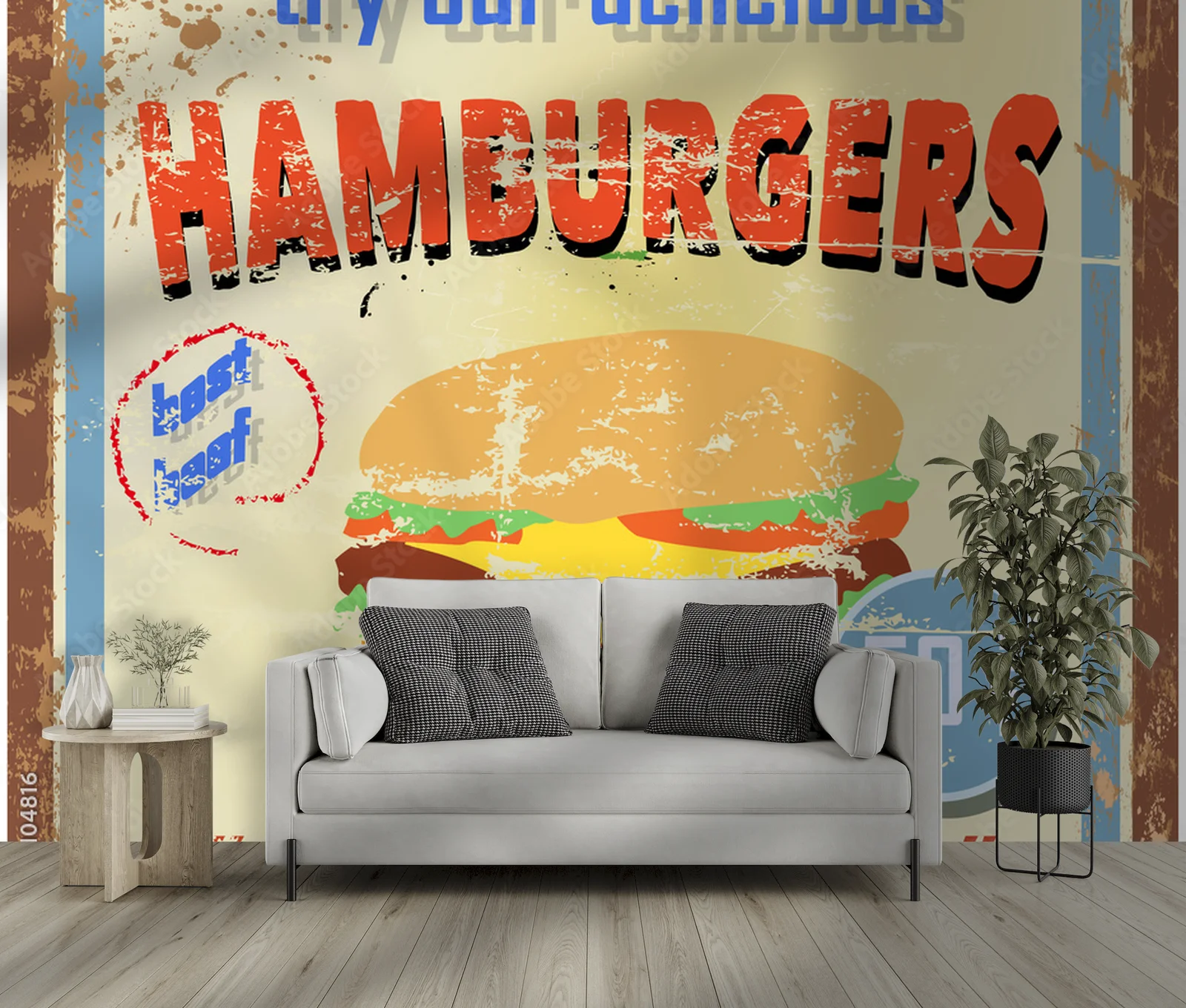Nostalgiczny znak hamburgera w rustykalnym stylu