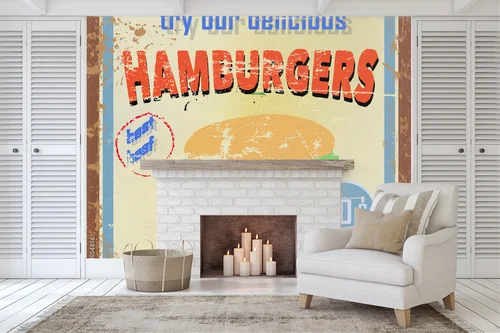 Nostalgiczny znak hamburgera w rustykalnym stylu