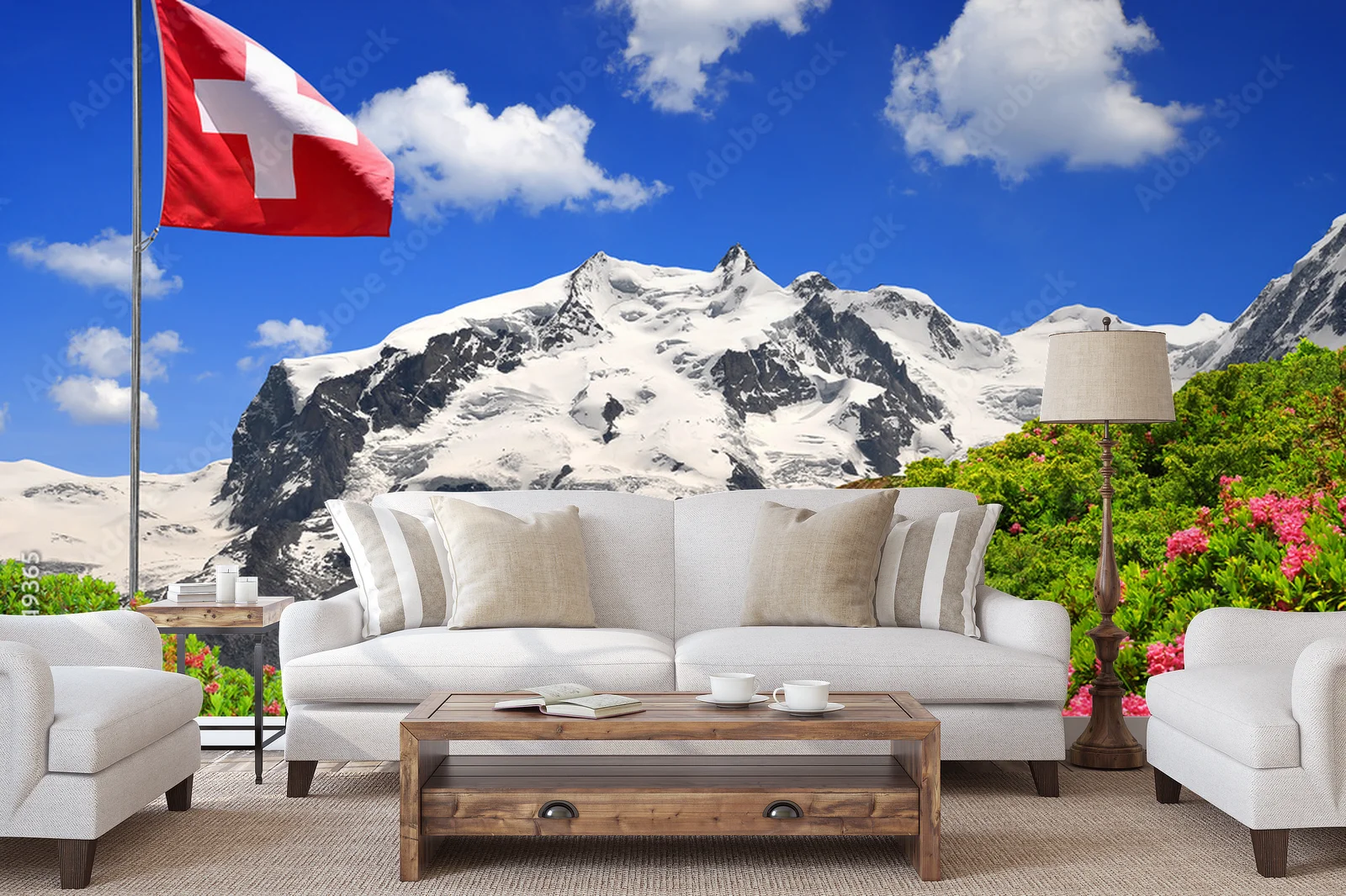 Zimowy krajobraz Monte Rosa z flagą Szwajcarii