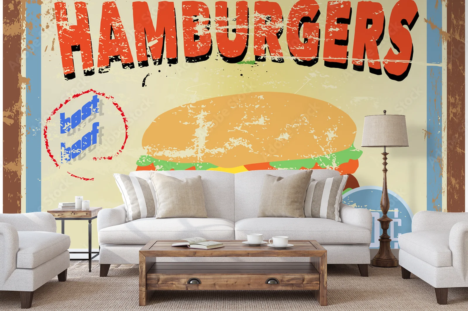 Nostalgiczny znak hamburgera w rustykalnym stylu