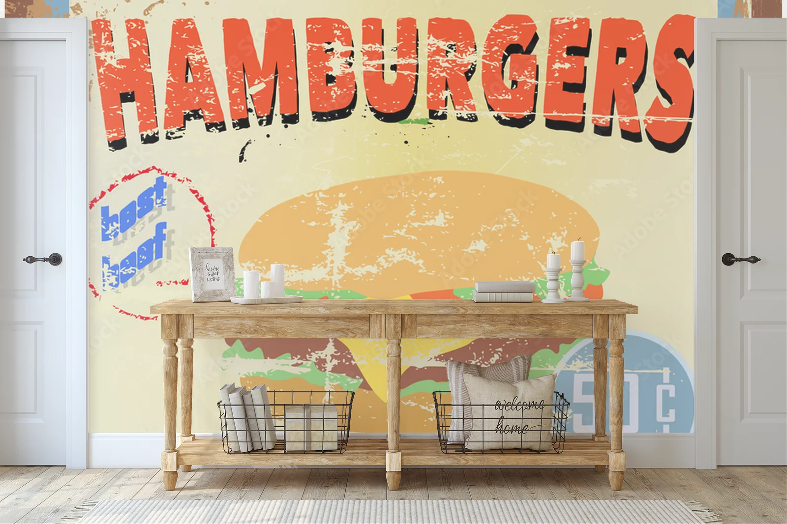 Nostalgiczny znak hamburgera w rustykalnym stylu