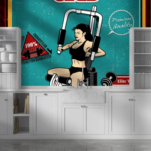 Vintageowy plakat fitnessowy w morskim odcieniu