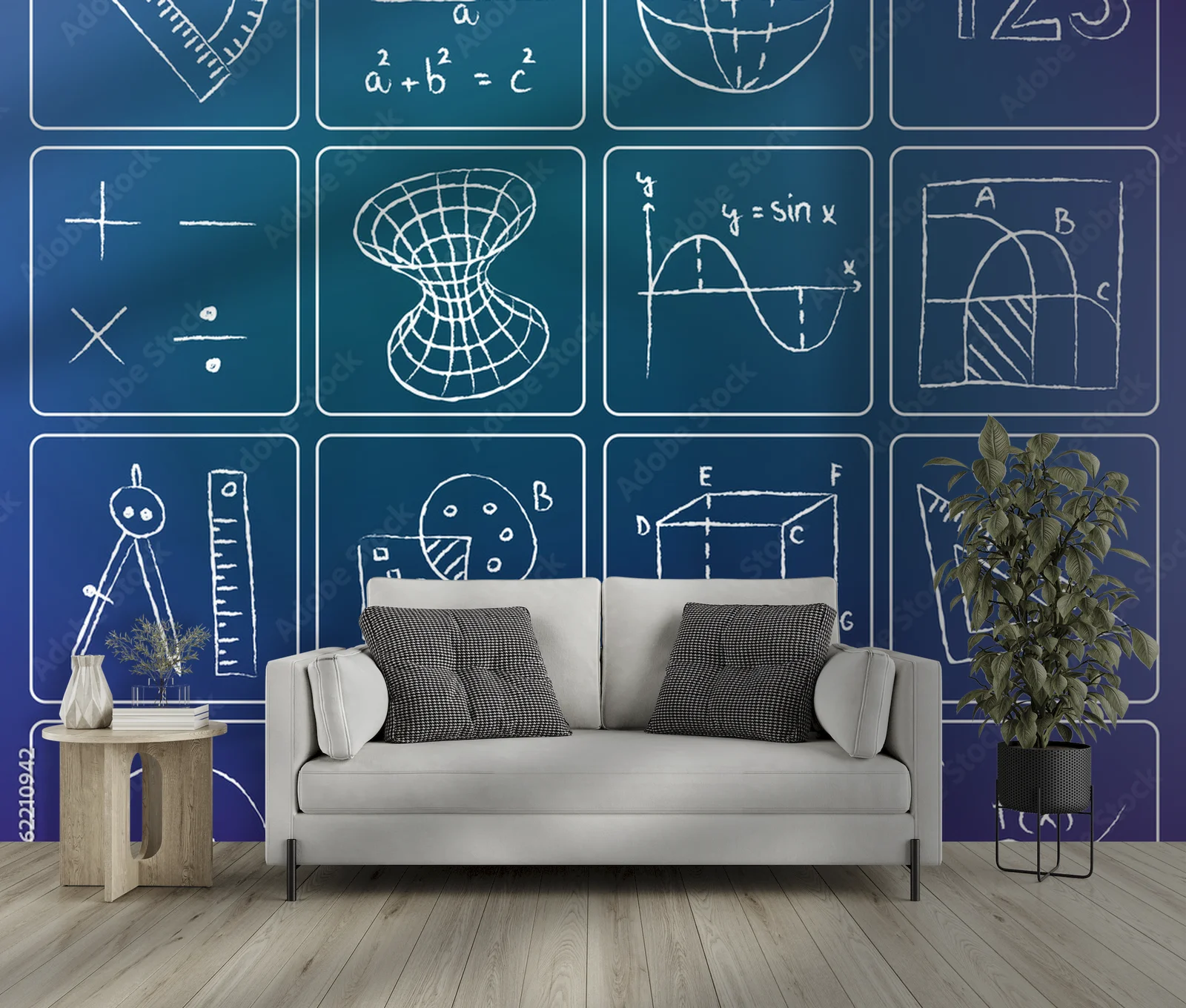 Aranżacja matematycznych ikon w intensywnych tonacjach