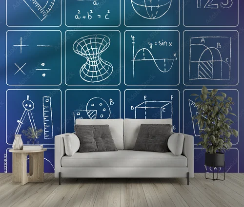 Aranżacja matematycznych ikon w intensywnych tonacjach